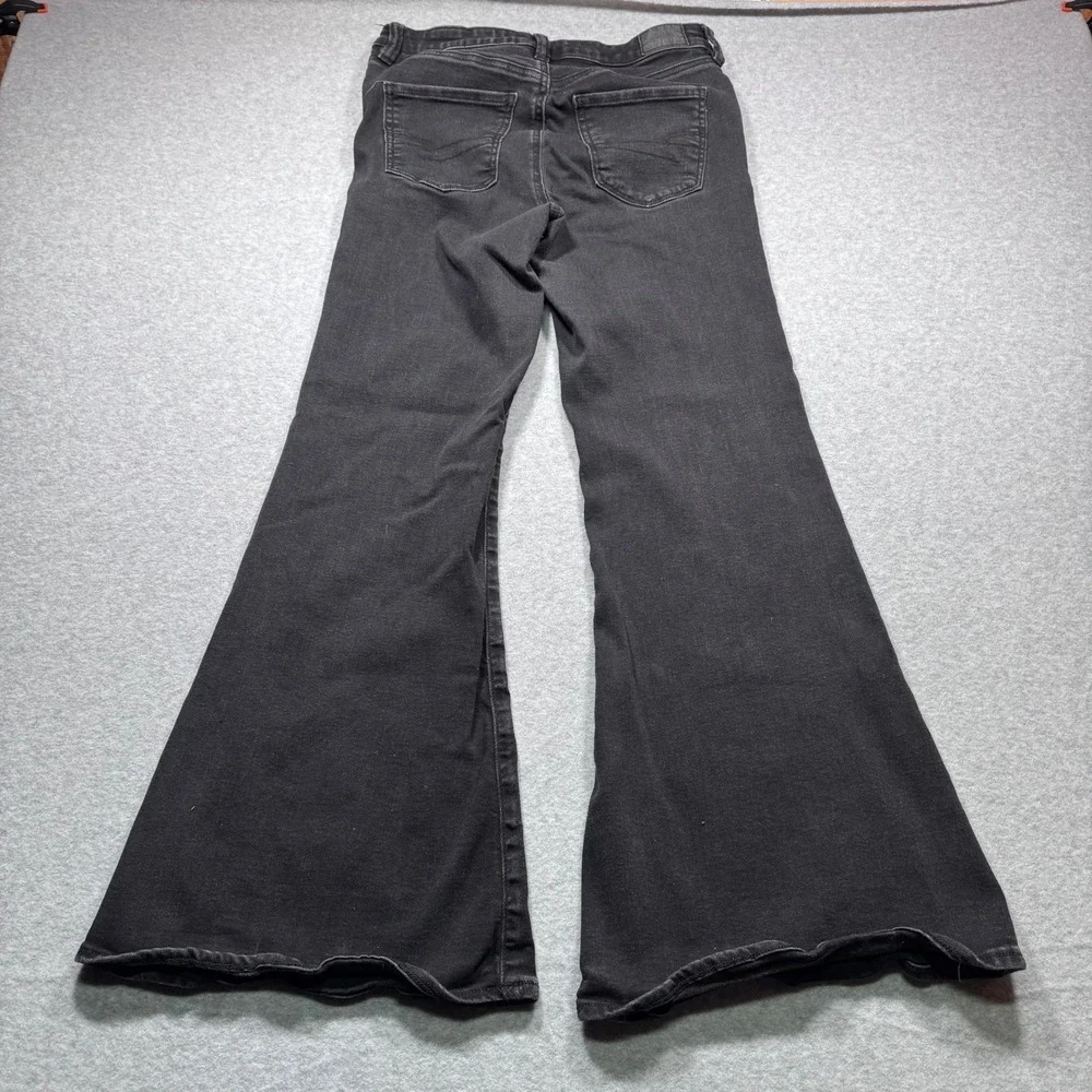 American Eagle Womens High Rise Super Flare Jeans Black Button Fly Size 4 28x30